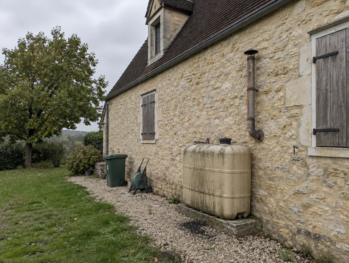 Avant : cuve à fioul contre le mur de la maison